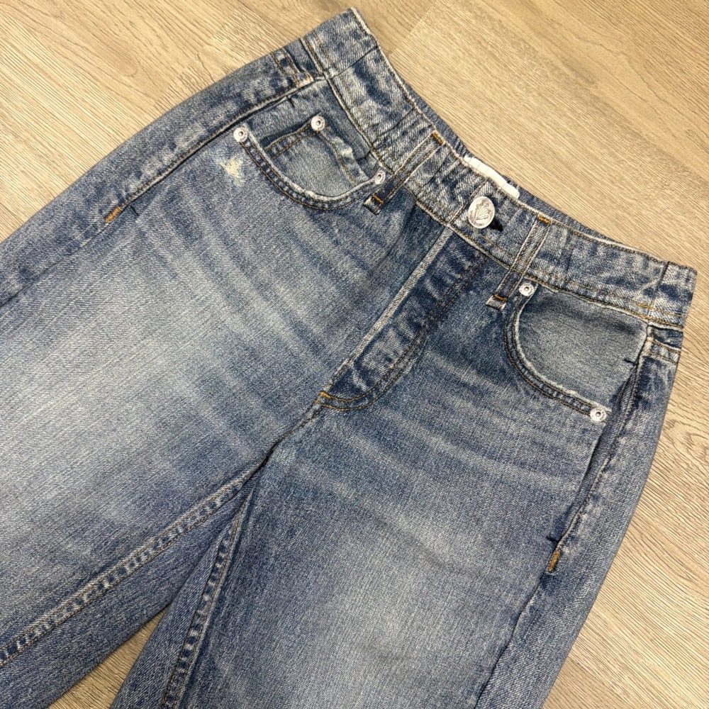 Rag & Bone Miramar Wide Leg Faux Denim Sweatpants Womens XXS Blue Raw Hem